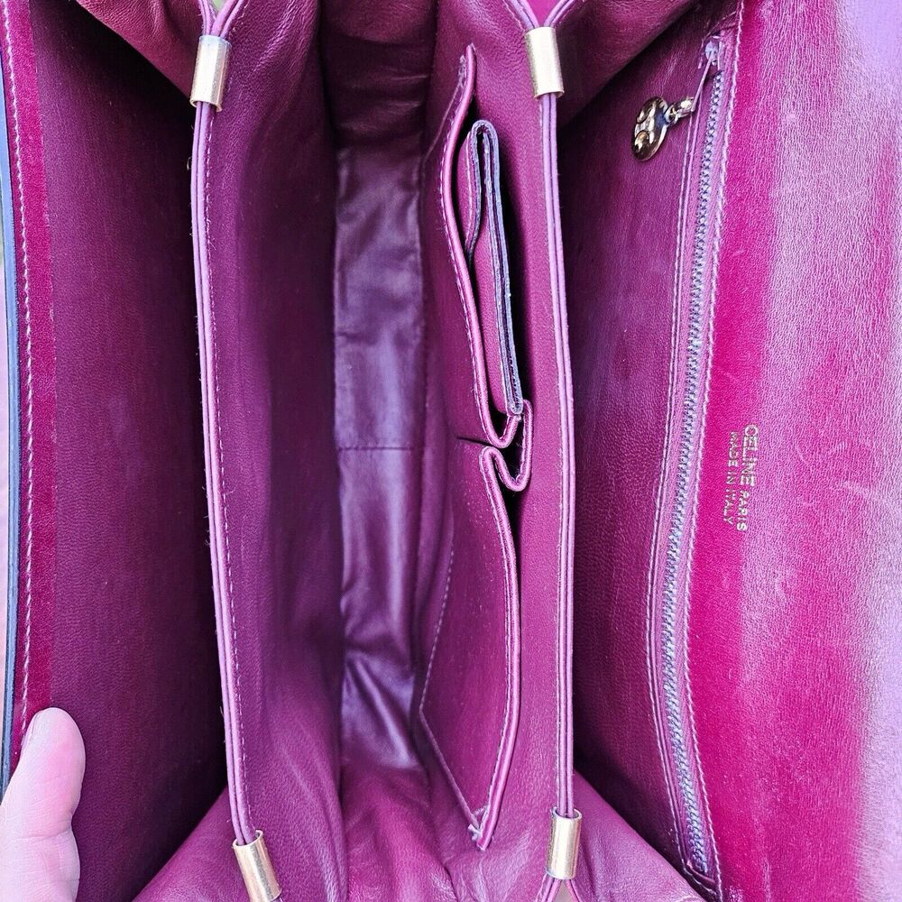 Vintage CELINE Horse Carriage Burgundy Italy Leather Shoulder Bag w Wallet - Picture 10 of 16